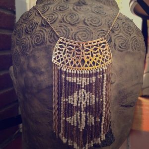 Beaded gold tone necklace